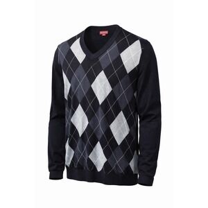 MERONA Argyle Sweater Mens XL‎ Black Gray V-Neck Pullover Classic Preppy